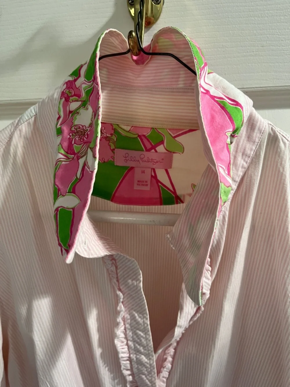 Lilly Pulitzer Ruffle Cuff Button Down Shirt | Blush Pink - Picture 2 of 4